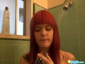 Busty Redhead emo dildo fucking in the shower