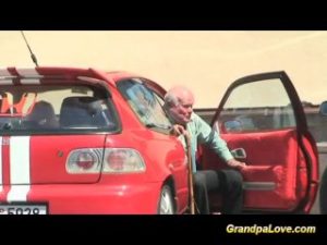 Blonde babe fucking an old guy and taking cumshot load