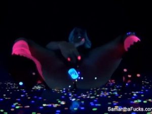 Samantha gets off in this super hot black light Halloween solo